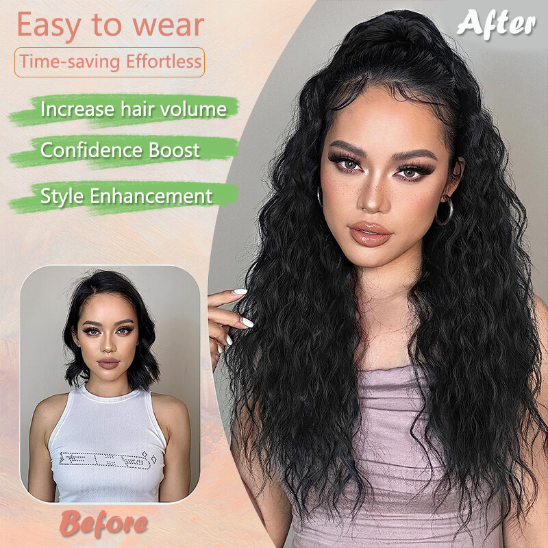 Long Claw On Clip Ponytail Real As Human Natural Wavy Pony Tail Hair Extension