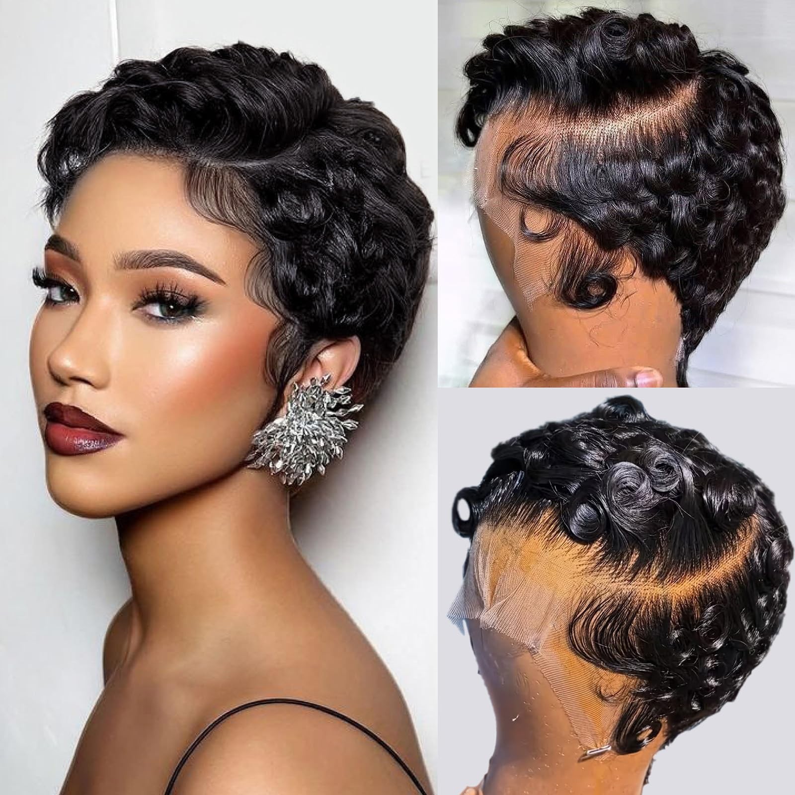 Short Curly Pixie Cut 13×4 Lace Front Wig Human Hair Wigs 13×4 HD Lace Frontal W