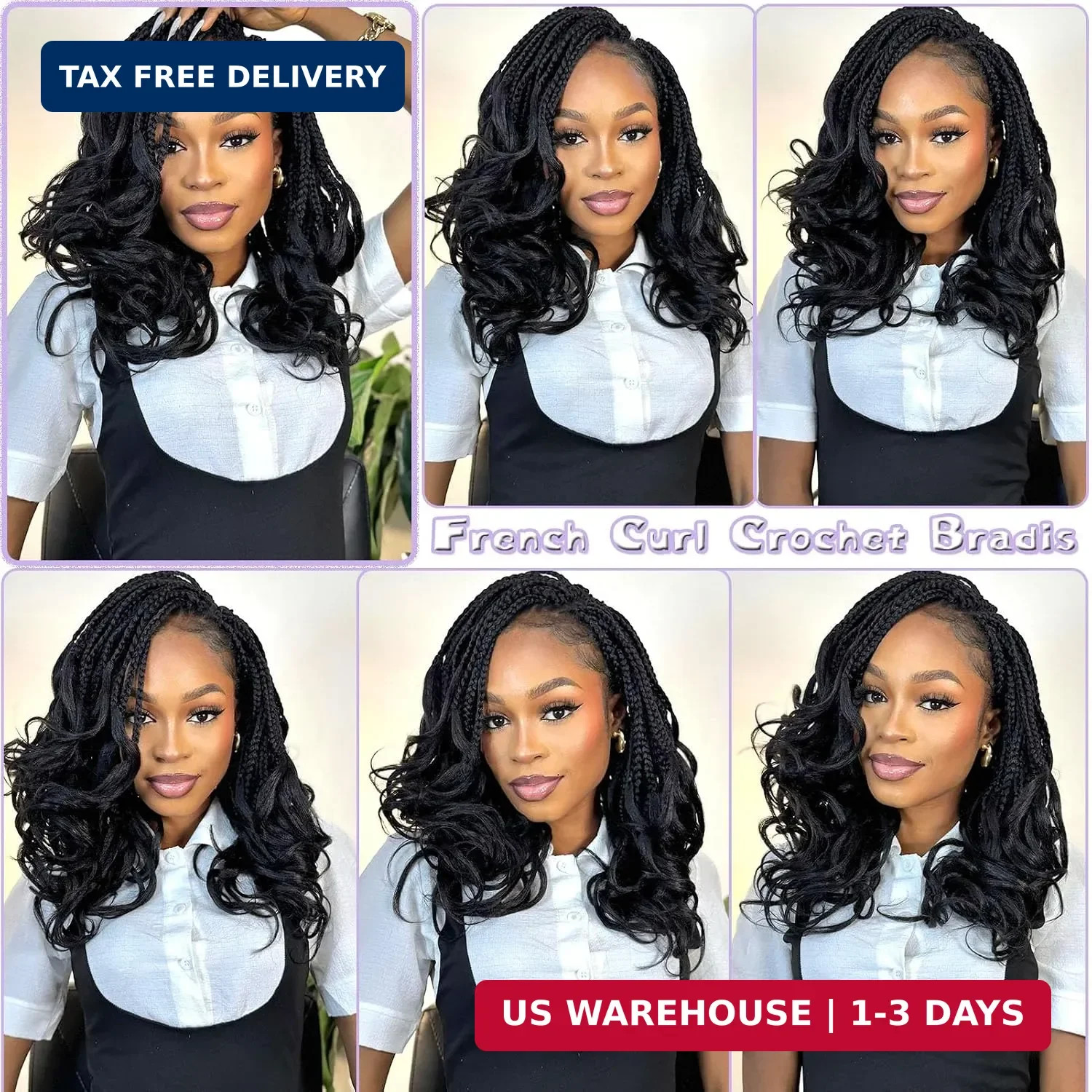 French Curl Crochet Braids 12 Inch Goddess Box Braids Crochet Hair 8 Packs Pre L