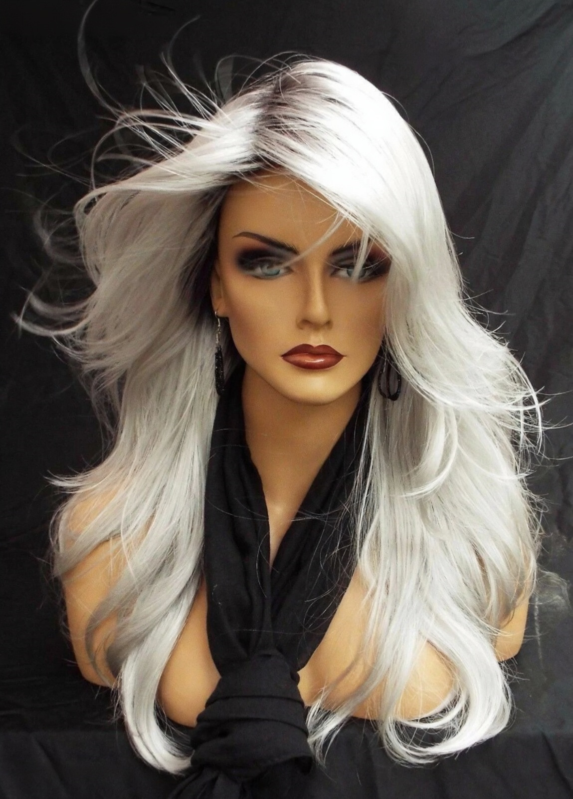 “ANGELICA” DESIGNER WIG ☆ #60 WHITE ROOTED ILLUMINA R LONG FLOWING WAVES SEXY