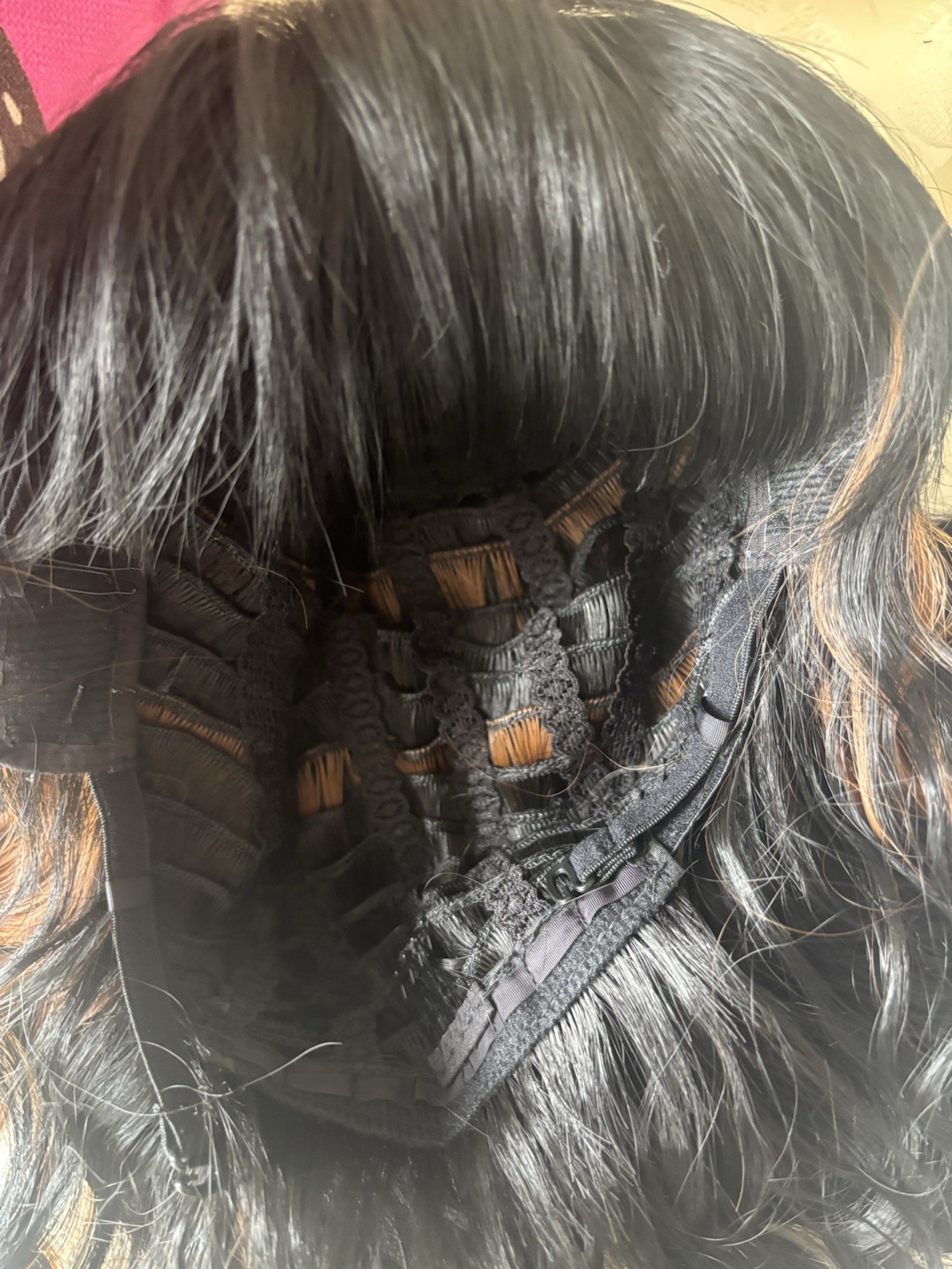 NWOT Human Hair Wavy Wig Black W/Brown Highlights SOFT Lace Front 15”