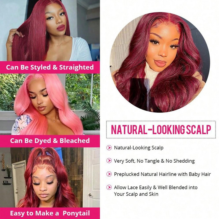 Burgundy 99J Lace Front Wigs Human Hair 13×4 250% Density Body Wave