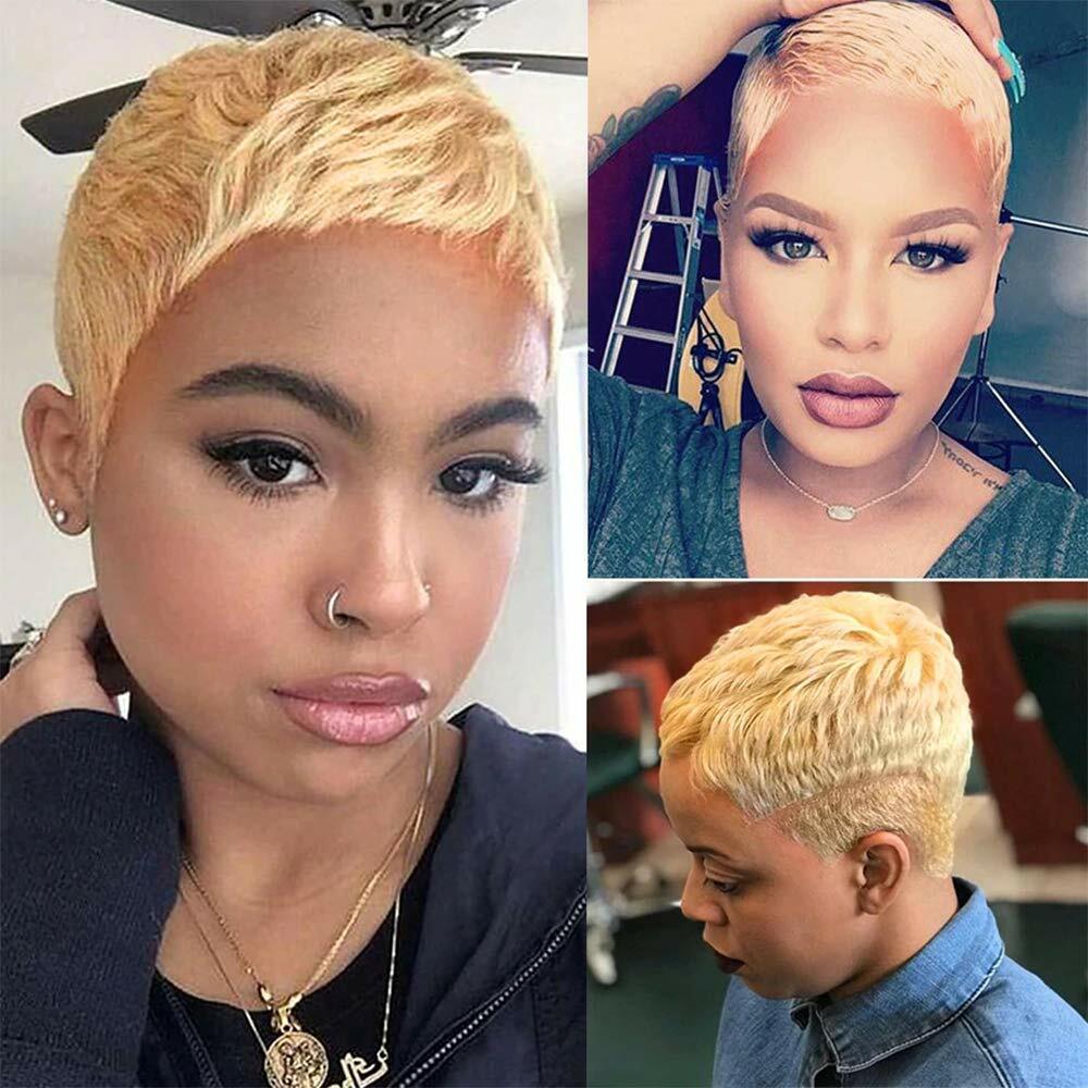 Short Blonde Pixie Cut Human Hair Wigs Brazilian Remy Hair No Lace Front Wig