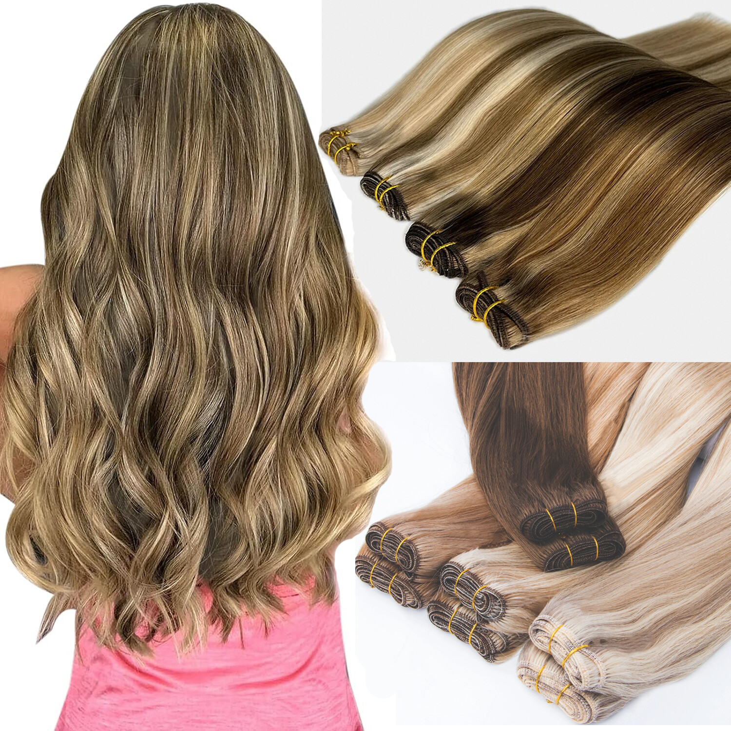 Weft Human Hair Extensions Sew In Double Weft Remy European Hair Full Head 100g
