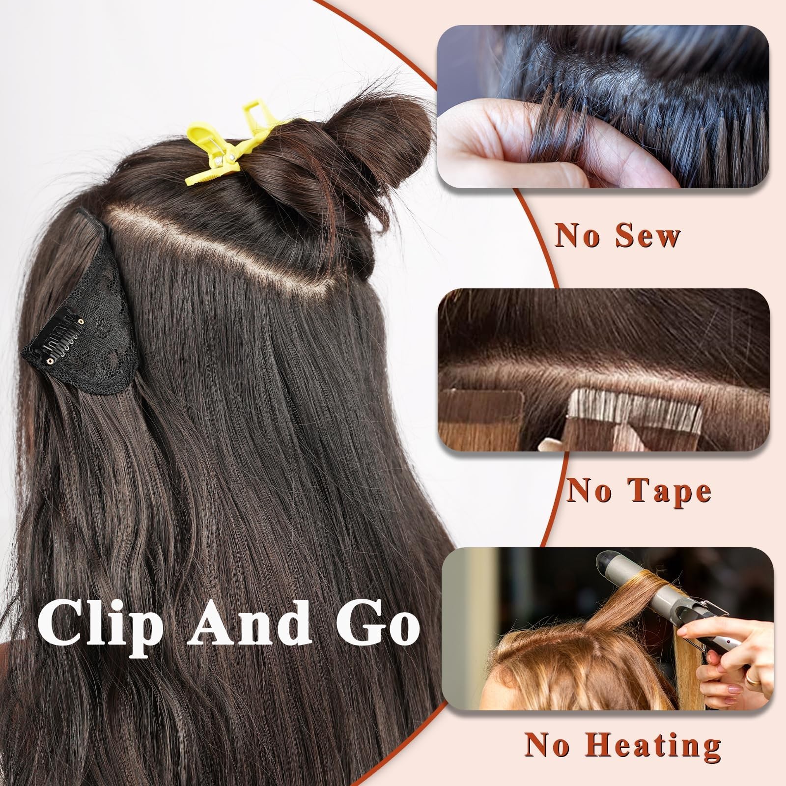 Clip in Curly Hair Extensions 4PCS Long Wavy Synthetic Thick Hairpieces with …