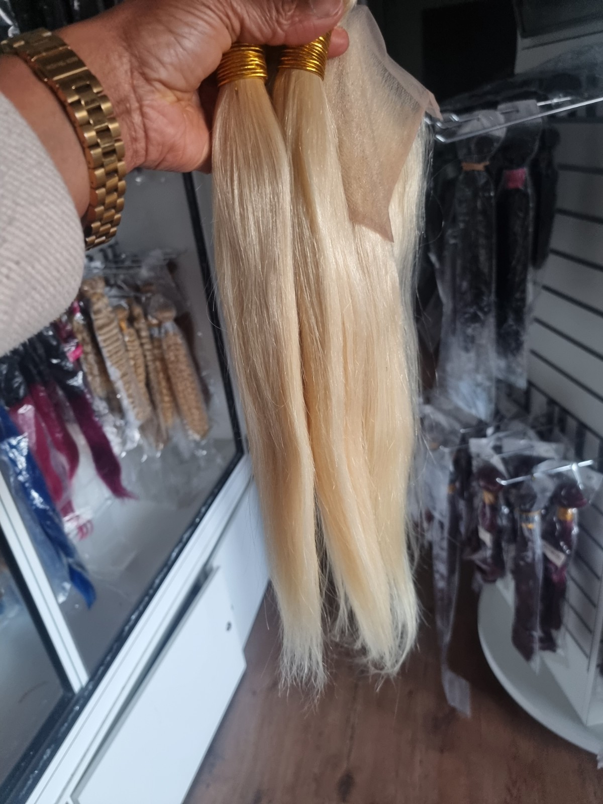 12A BRAZILIAN VIRGIN HUMAN HAIR 18+18&18 CLOSURE 5X5 BLONDE 613# STRAIGHT 260g