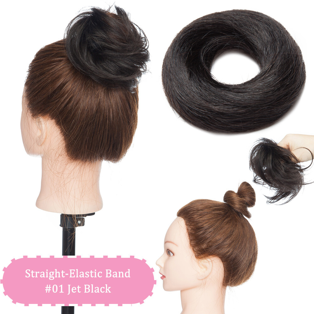 100% Remy Human Hair Messy Bun Elastic Updo Scrunchie Hairpiece Combs Extensions