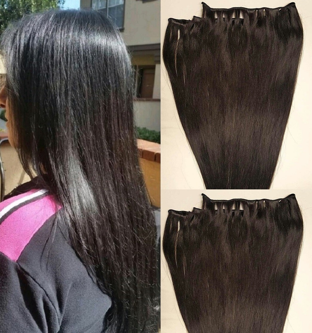 20″ Machine Weft Hair Weave, Sew In,100 grams,Human Hair Extension #1B Off Black