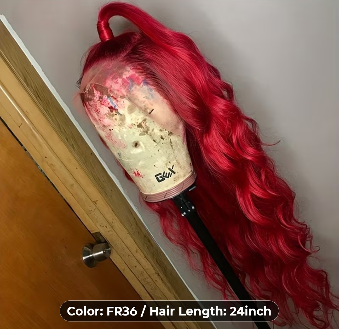 Red Wavy Hair Lace Front Wigs Long Natural Body Wave Heat Resistant Women Party