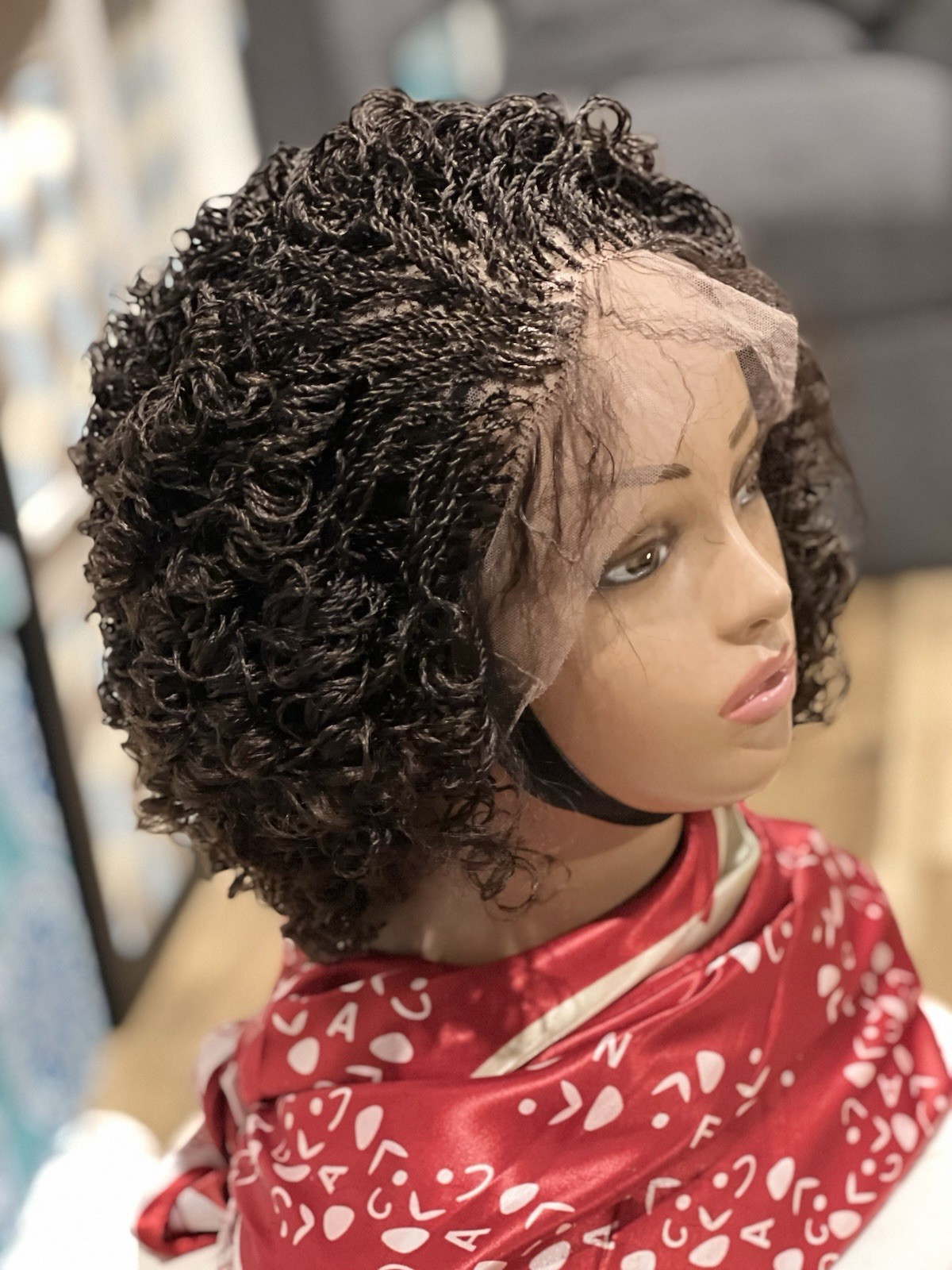 Braided micro twist Curly OFF BLACK WIG.made on a full lace wig.READY TO SHIP.