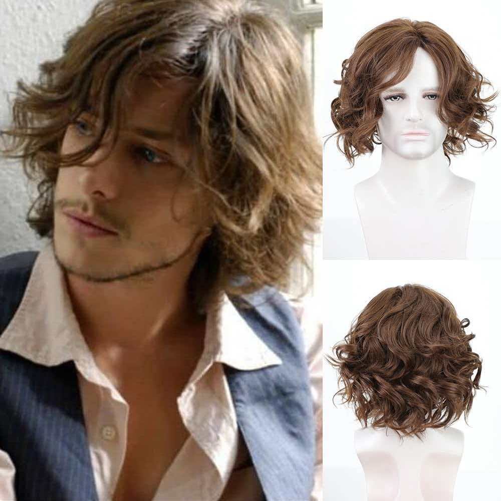 Men’s 8in Short Light Brown Wig Full Heat Resistant Synthetic Party Costume