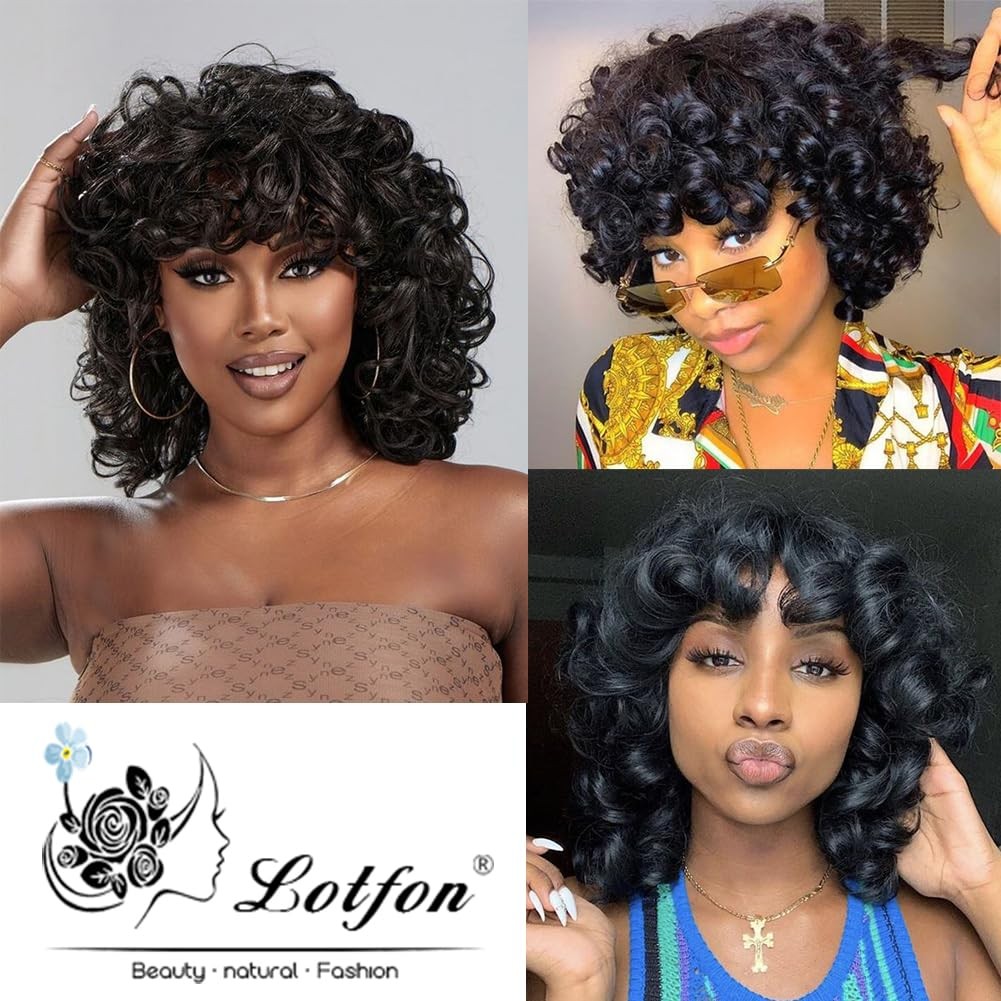 Short Curly Wigs for Black Women Synthetic Hair Heat Resistant Fluffy Natura …