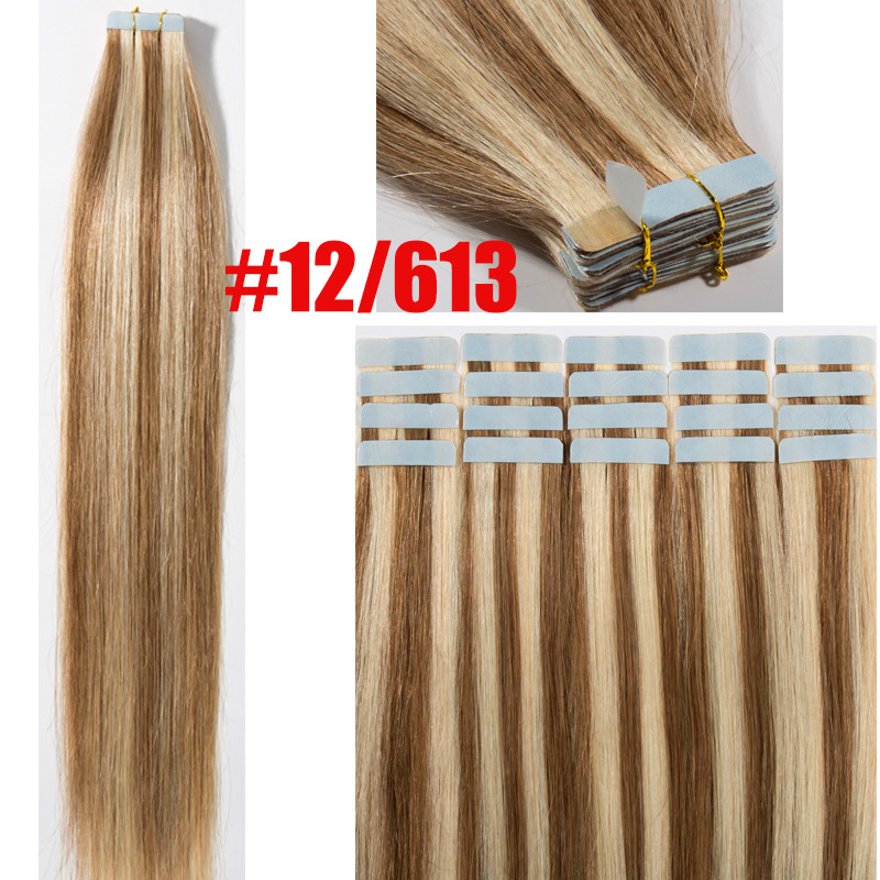 7A Tape In 60Pcs 150g 16″-22″ Skin Weft Remy Human Hair Extensions US STOCK B765