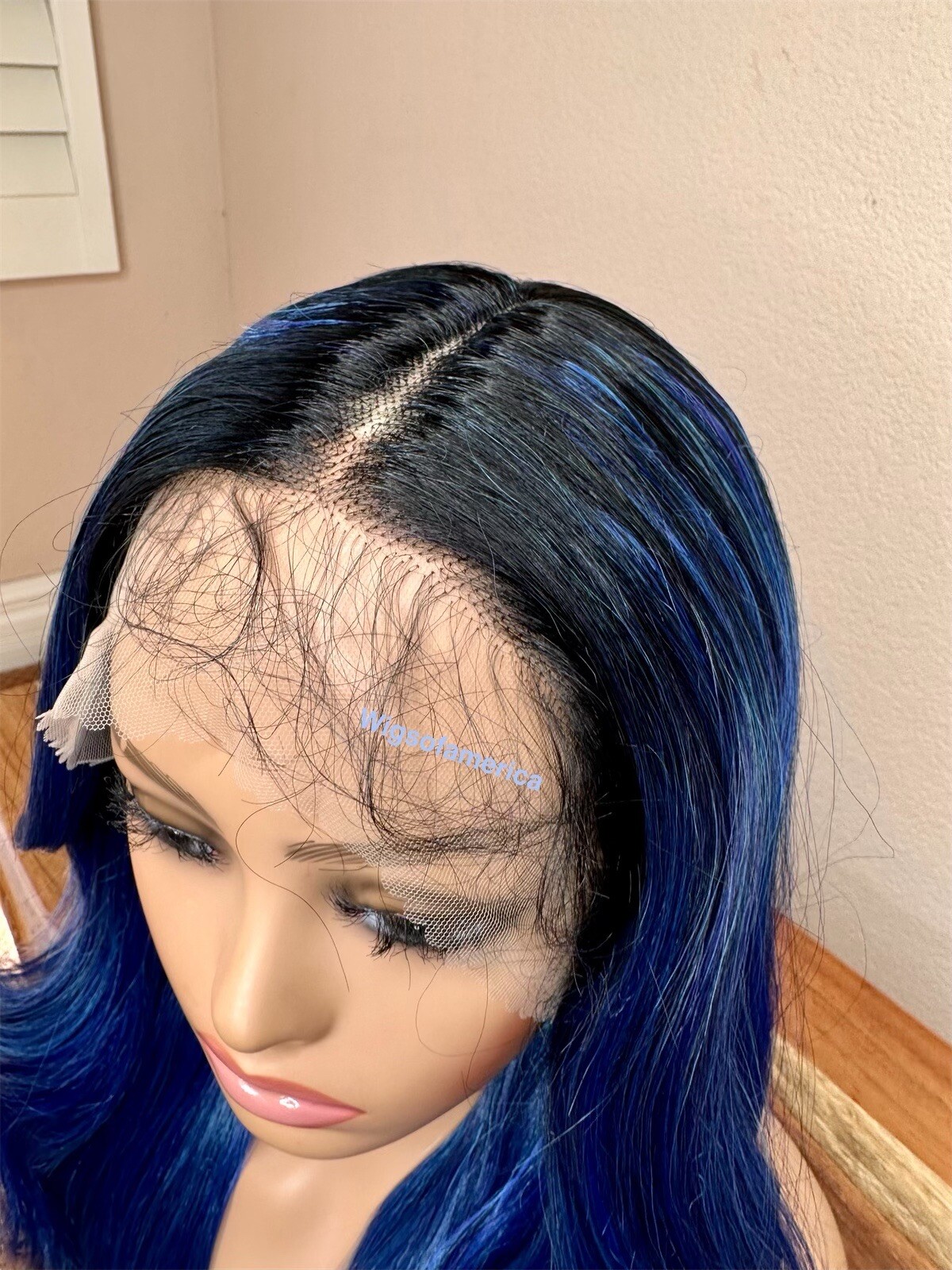 Lace Front Wig Blue Ombré Black Wavy Layered 26 Inch Long Heat Ok