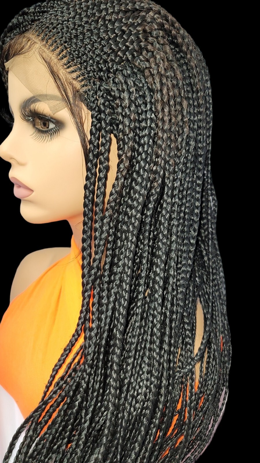 Braided Wig Cornrow Box Braids Jet Black Full Lace Glueless Handmade 24″