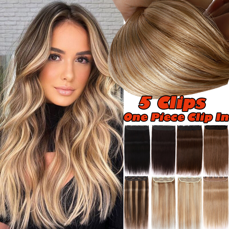Thick Remy One Piece Clip In 100% Human Hair Extensions 3/4 Full Head HIGHLIGHT