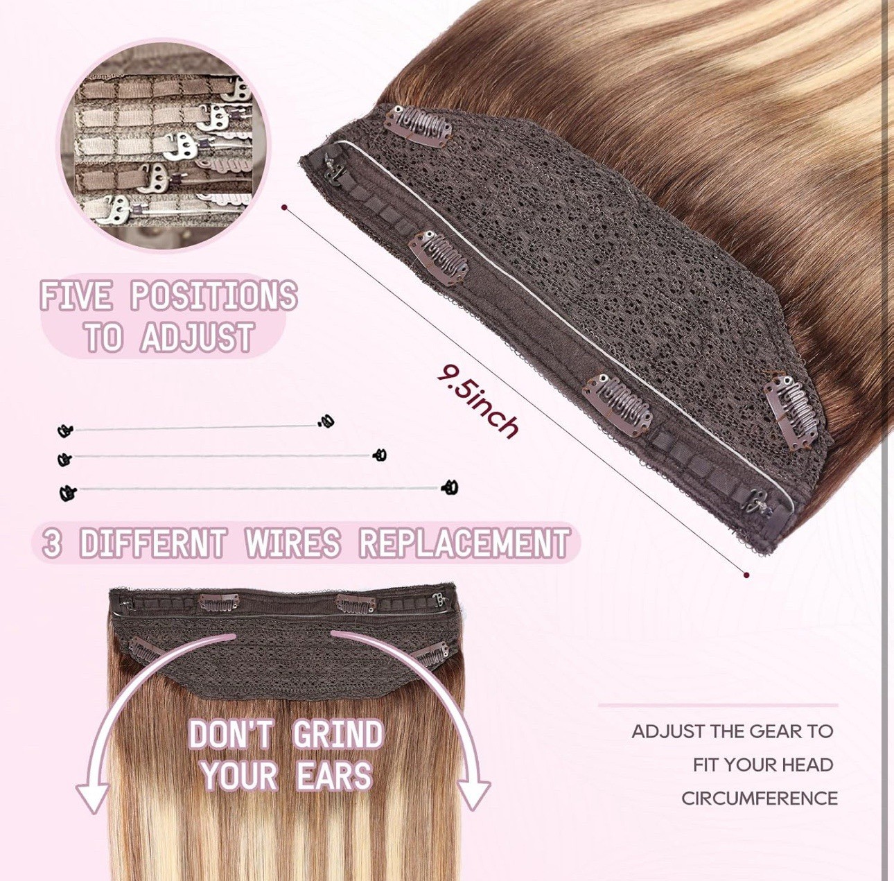 Halo Hair Extensions Dark Brown to Gold Blonde Bleach Blonde 3/8/22 70g 12Inch