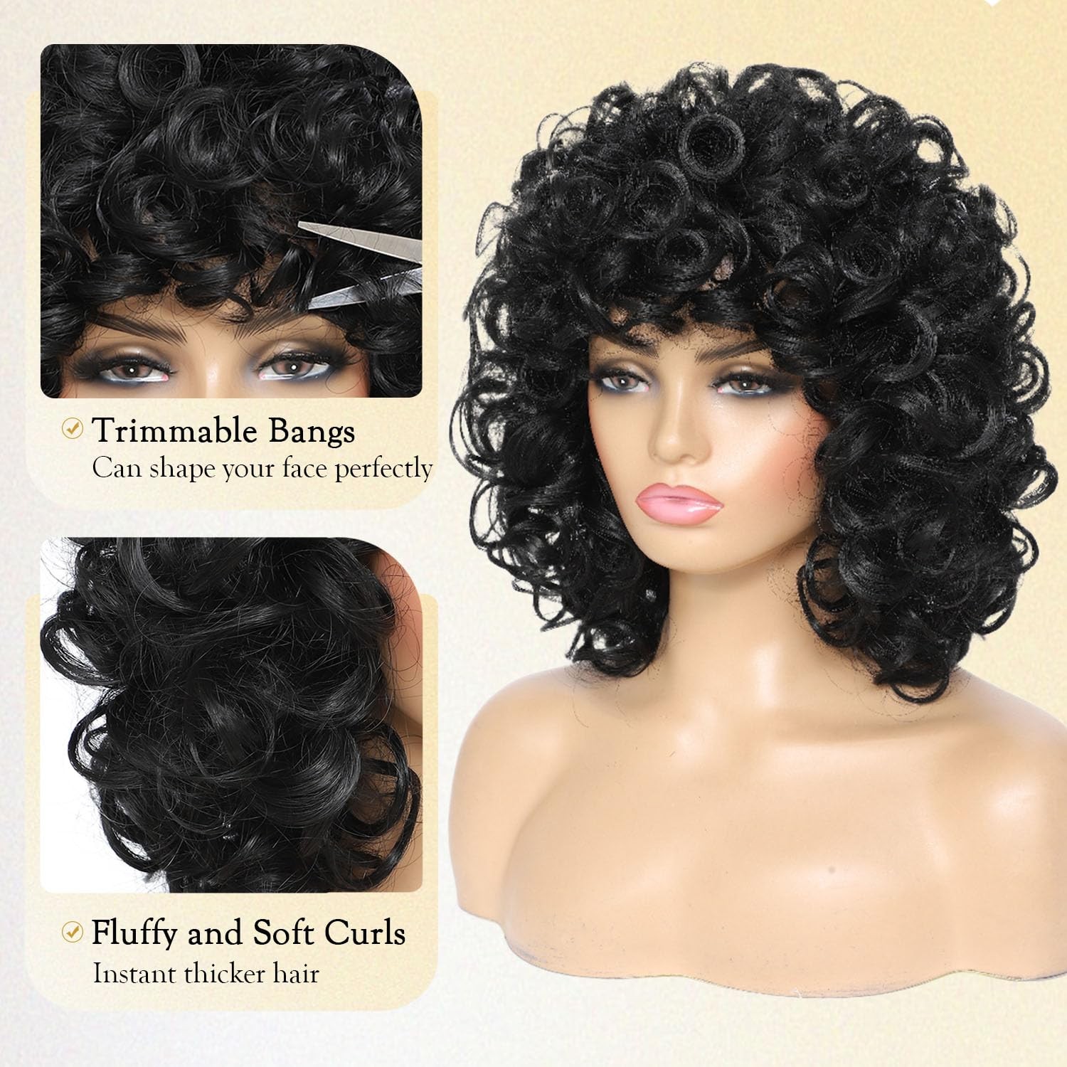 Short Curly Wigs for Black Women Synthetic Hair Heat Resistant Fluffy Natura …