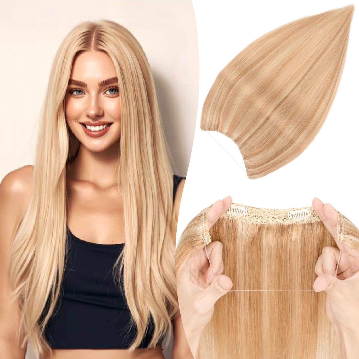 TESSHAIR Halo Straight 100% Real Human Hair Extensions * 18″ 65g *#12P613 Gold+