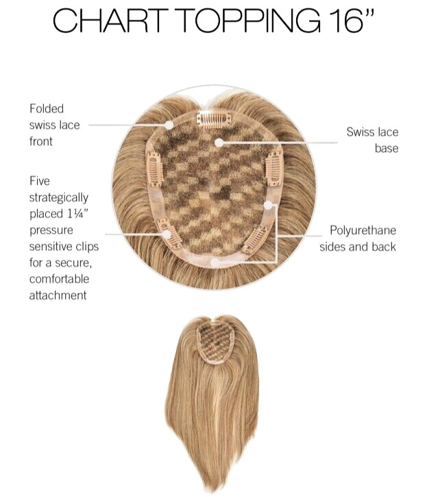 16″ CHART TOPPING-Wig/Topper-ALL COLORS-BEAUTIFUL HUMAN HAIR-3.7OZ-Base:5” x 6½”