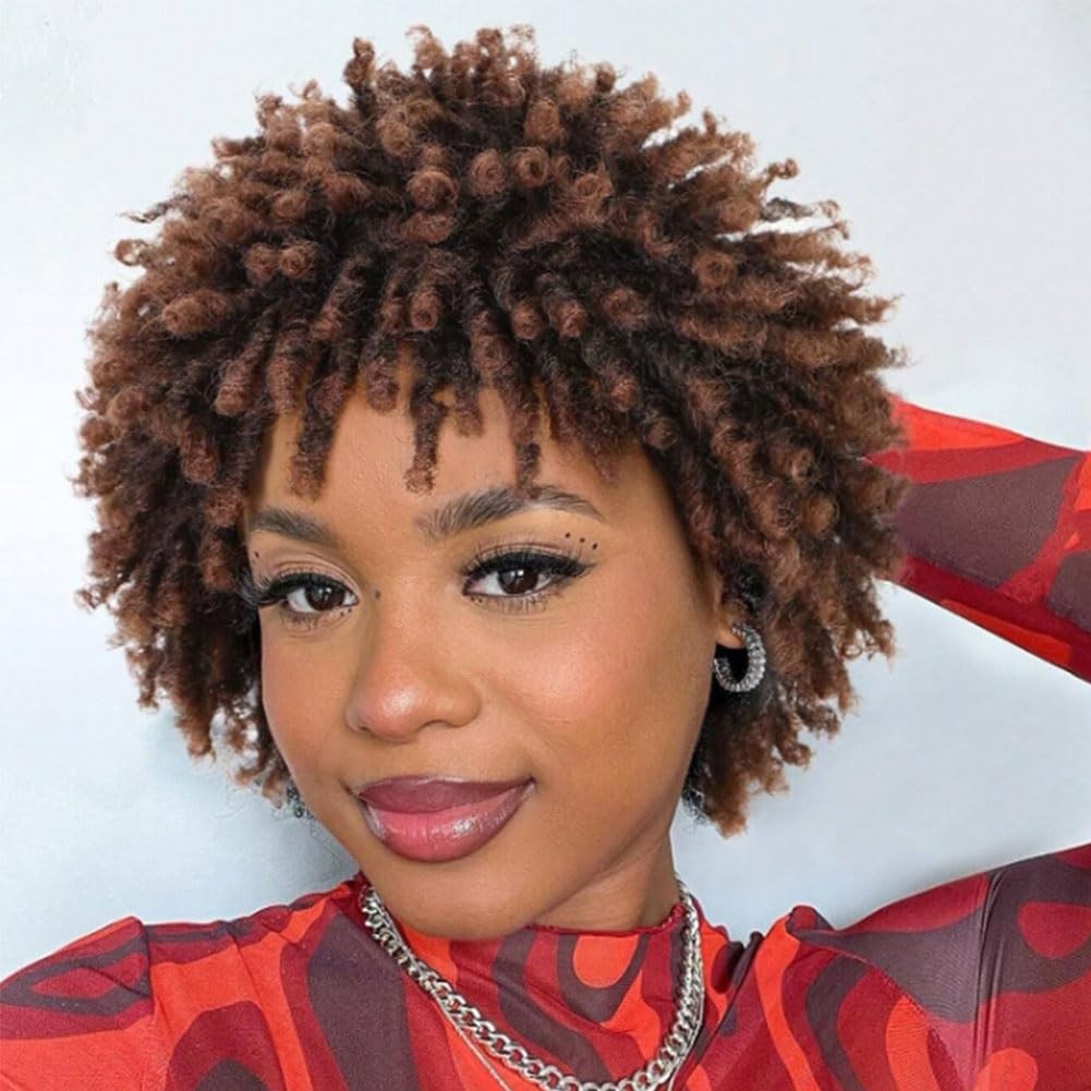 Faux Locs Hair Short Dreadlock Wig Black Afro Curly Kinky Twist Braided Wigs