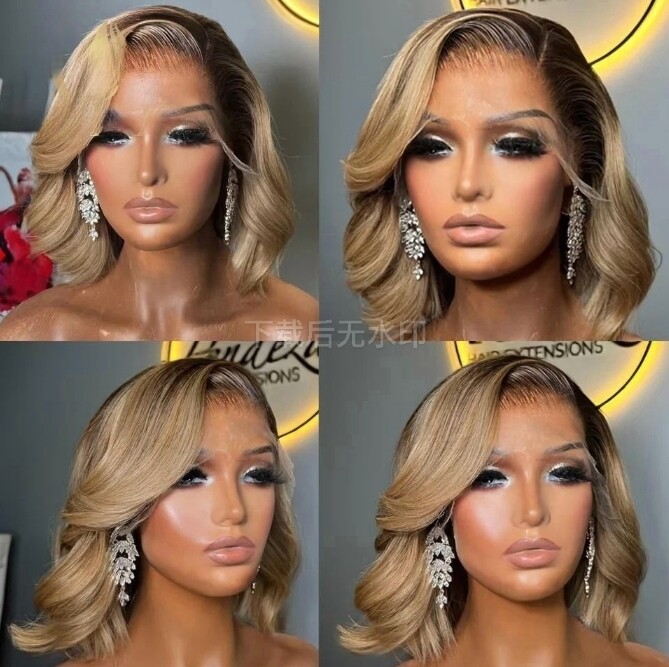 Dark Roots 27 Blonde Bob Body Wave 13×4 Lace Front Wig For Women Human Hair