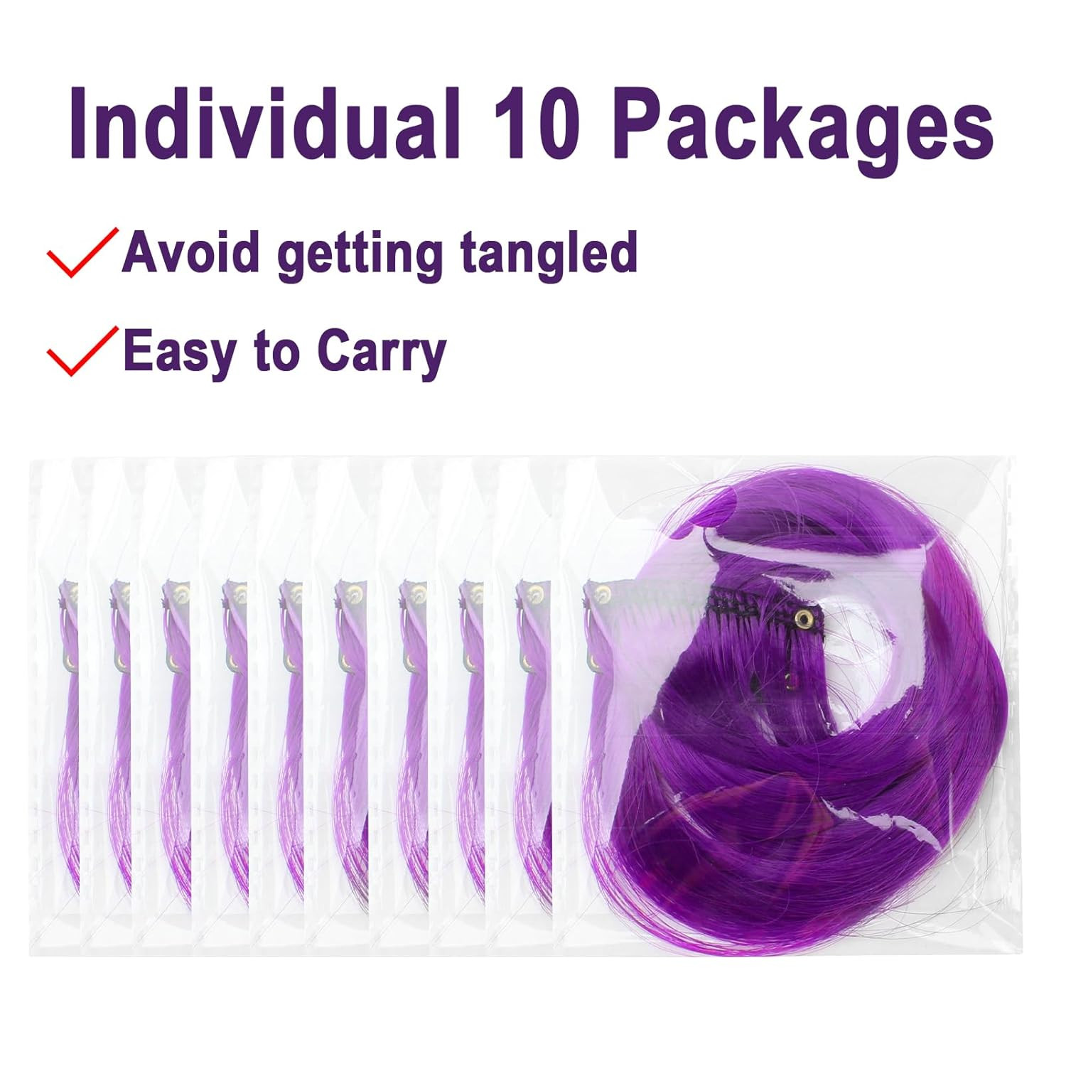 10 PCS Purple Hair Extensions, Curly Wavy Synthetic Hairpieces Clip in Rainbow N