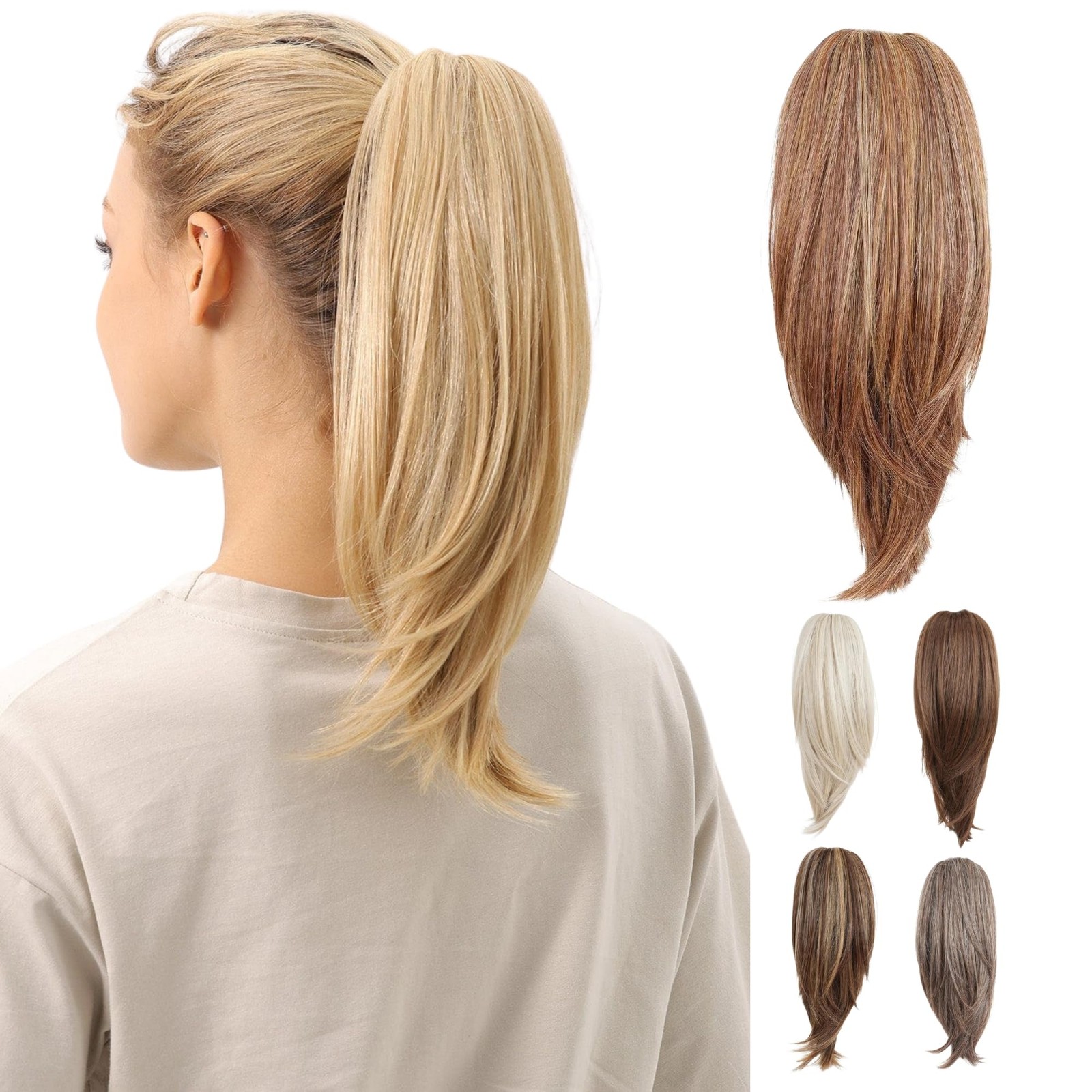 JUVABUN Straight ponytail 15”-Reddish Blonde|Claw 15 Inch, Reddish Blonde