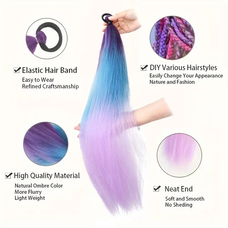 Synthetic Ombre Elastic Band Ponytail Hair Extension DIY Twist Braid for Women
