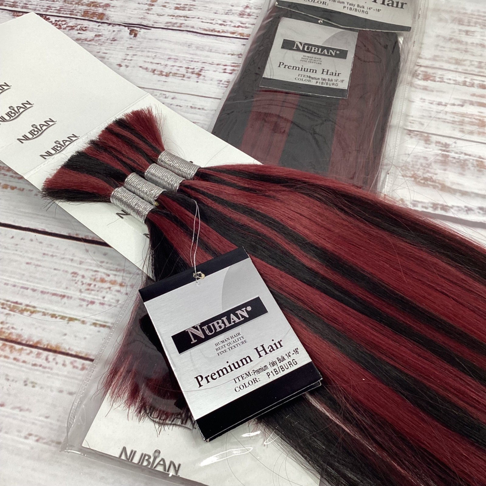 2 Packs Nubian P1B/Burgundy Yaki Straight Bulk 14”-16” Micro Braiding Hair