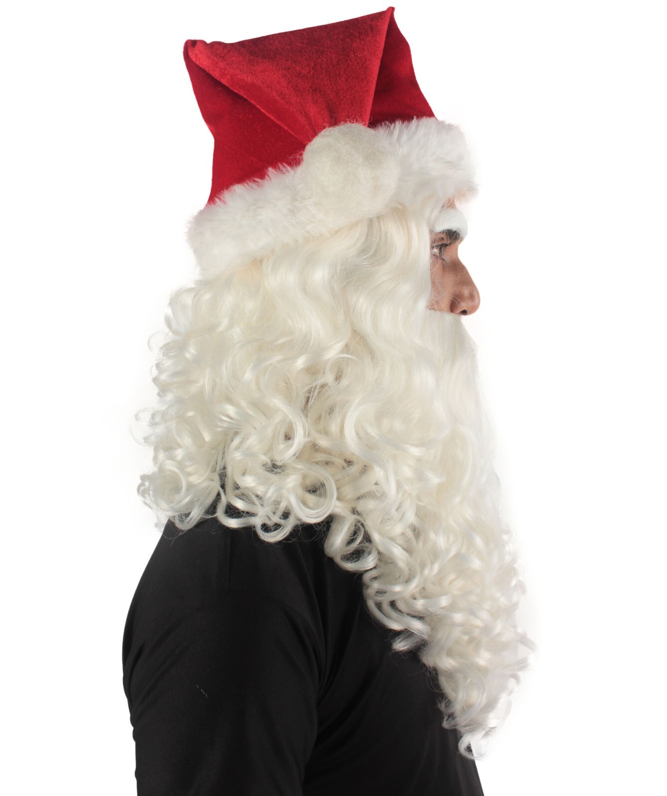Adult Unisex Christmas White Wig Beard Red Hat Set Long Synthetic Fibric HX-085A