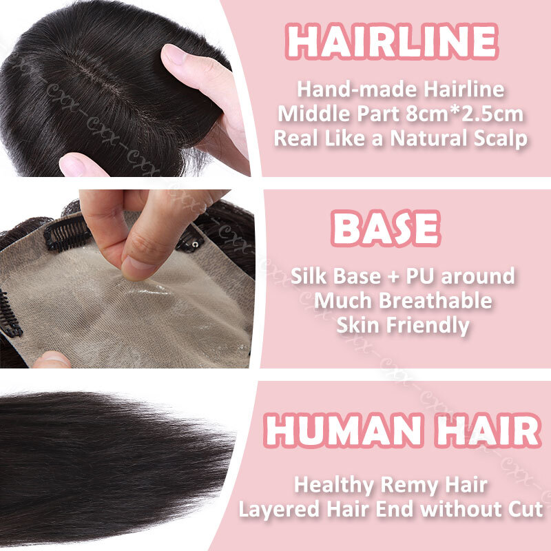 15*16cm Premium Topper Toupee Hairpiece Real Remy Human Hair Silk Base Top Piece