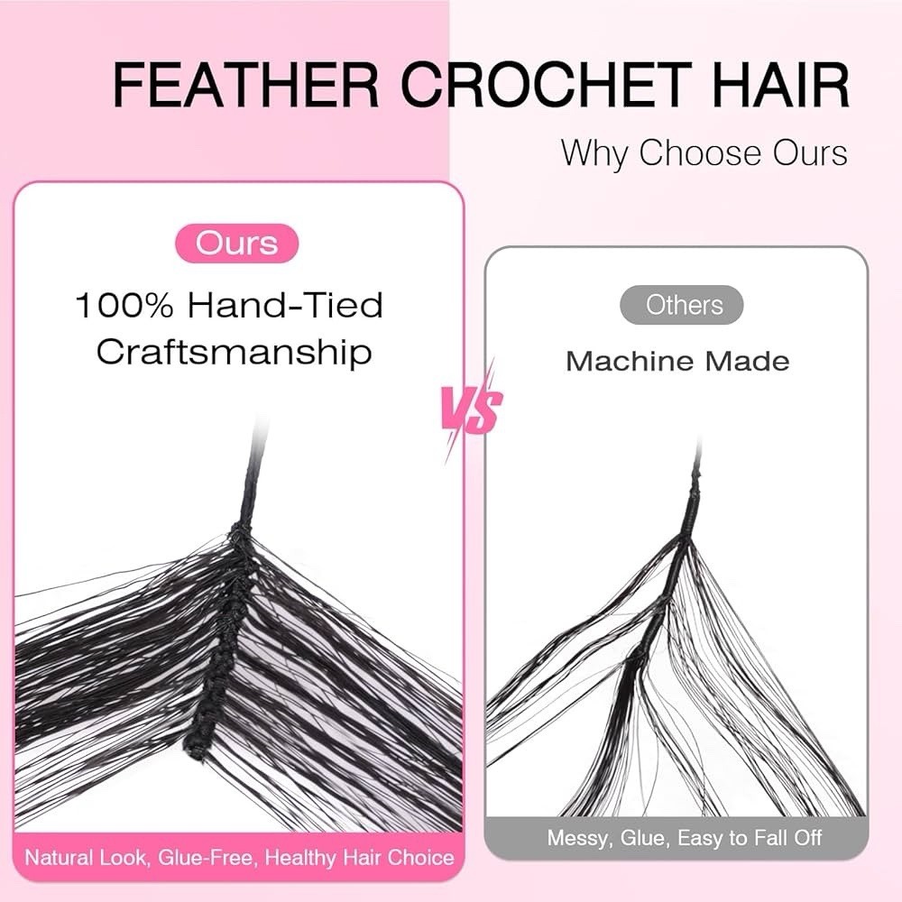 Miracle Knots Feather Crochet Hair (Jerry Curl) – 14″ Hand-Tied Synthetic