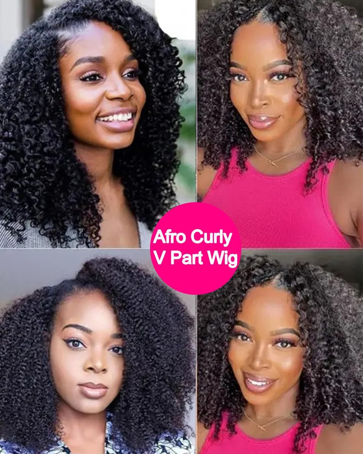 V Part Human Hair Afro Curly Minimal/No Leave Out Upgrade U Part for Black Women