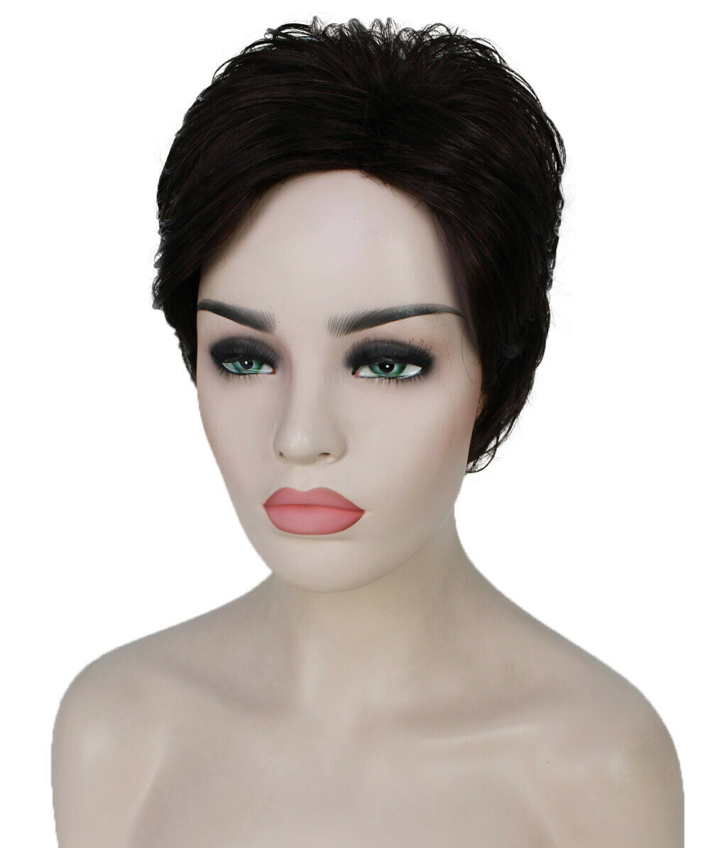 Hedy – Straight Kanekalon Synthetic Fiber Full Wig, 2.5 – 4.5 in, Dark Brown