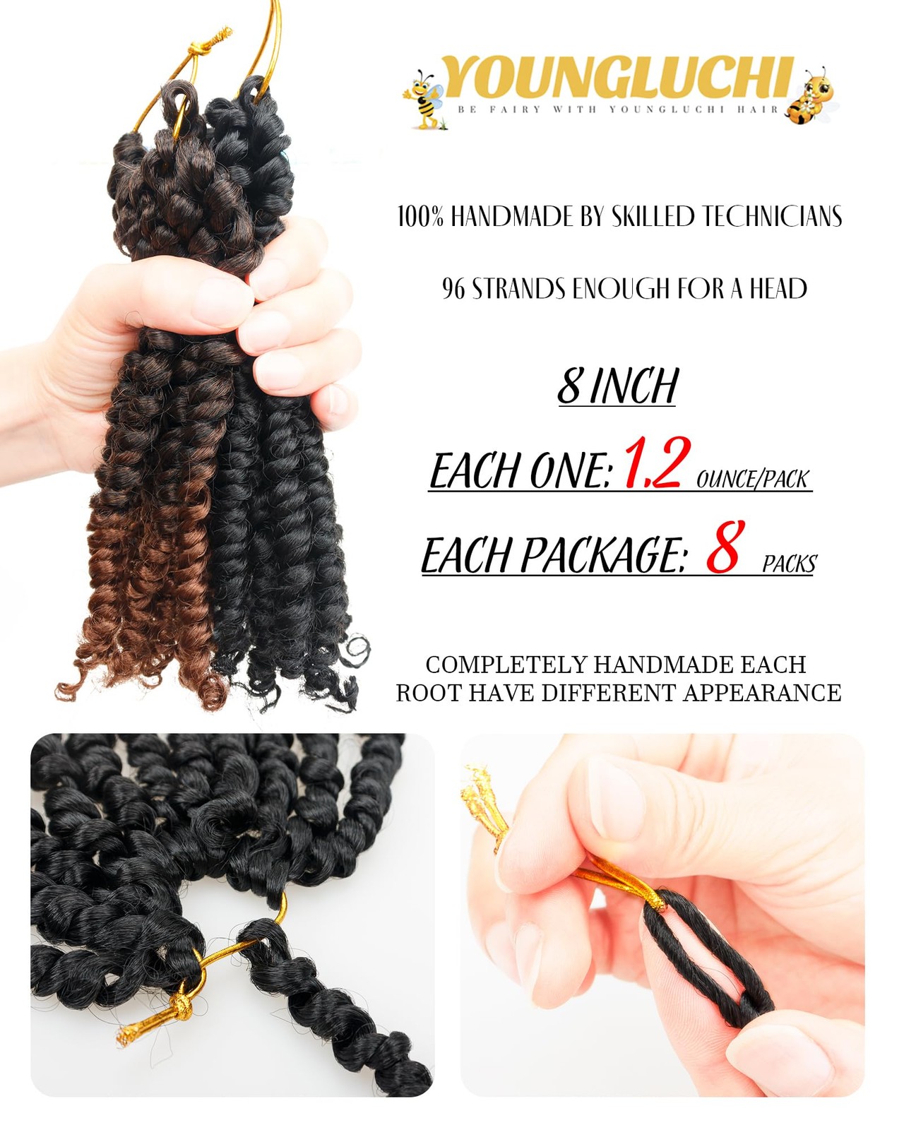 Youngluchi Passion Twist Crochet Hair 8 Inch Pre Looped – Mixed Color Combo
