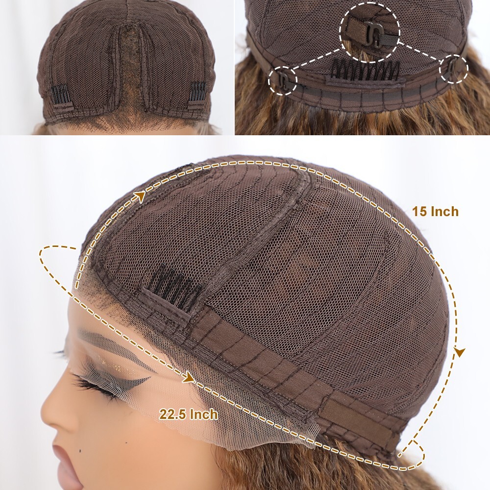 Kinky Straight Lace Front Wigs Synthetic Brown Human Hair Natural Pre Plucked