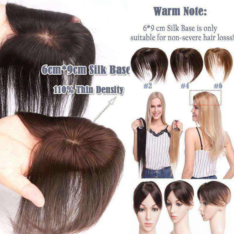 Clip In Remy Human Hair Topper Hairpiece Toupee Middle Part Silk Base For Women