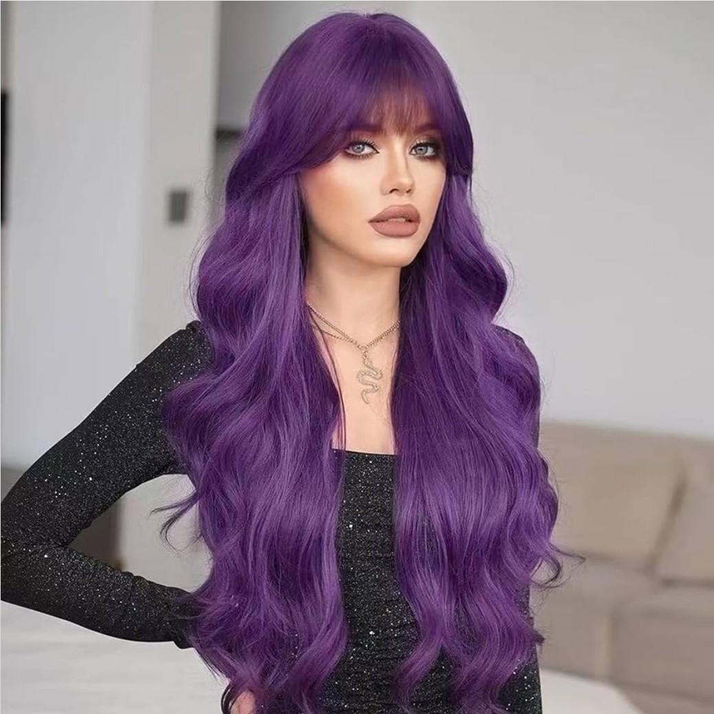 Long Platinum Purple Balayage Wig – Long Wavy Rainbow Multicolor Rainbow Hair