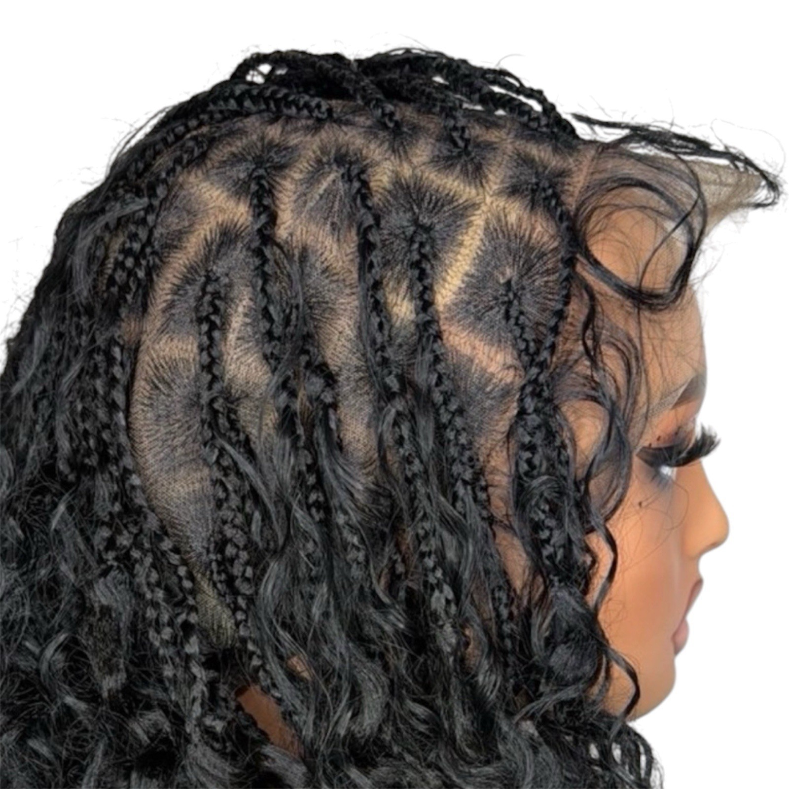 Women’s Braided Lace Front Braid-In Wig Curly Texture Black Free-Part