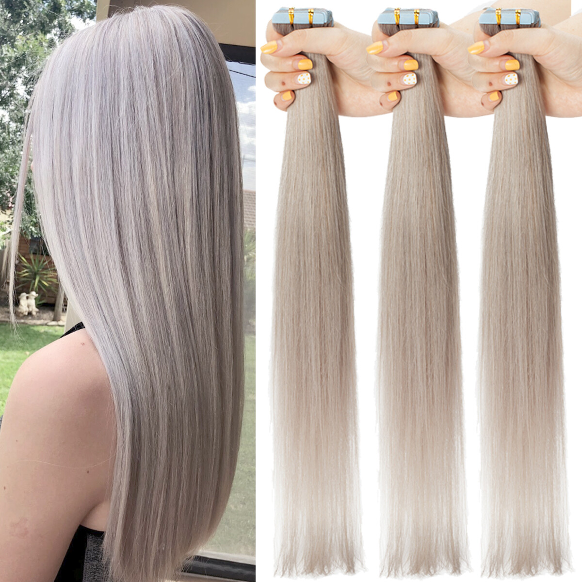 Invisible Tape In 100% Real Remy Human Hair Extensions Full Head Skin Weft Ombre