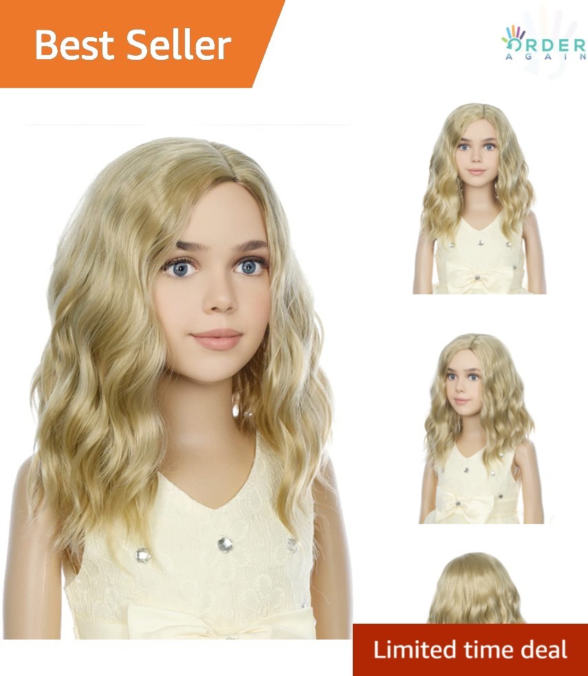 Kids Blonde Wigs Short Wavy Ash Blonde Synthetic Heat Resistant for Girls