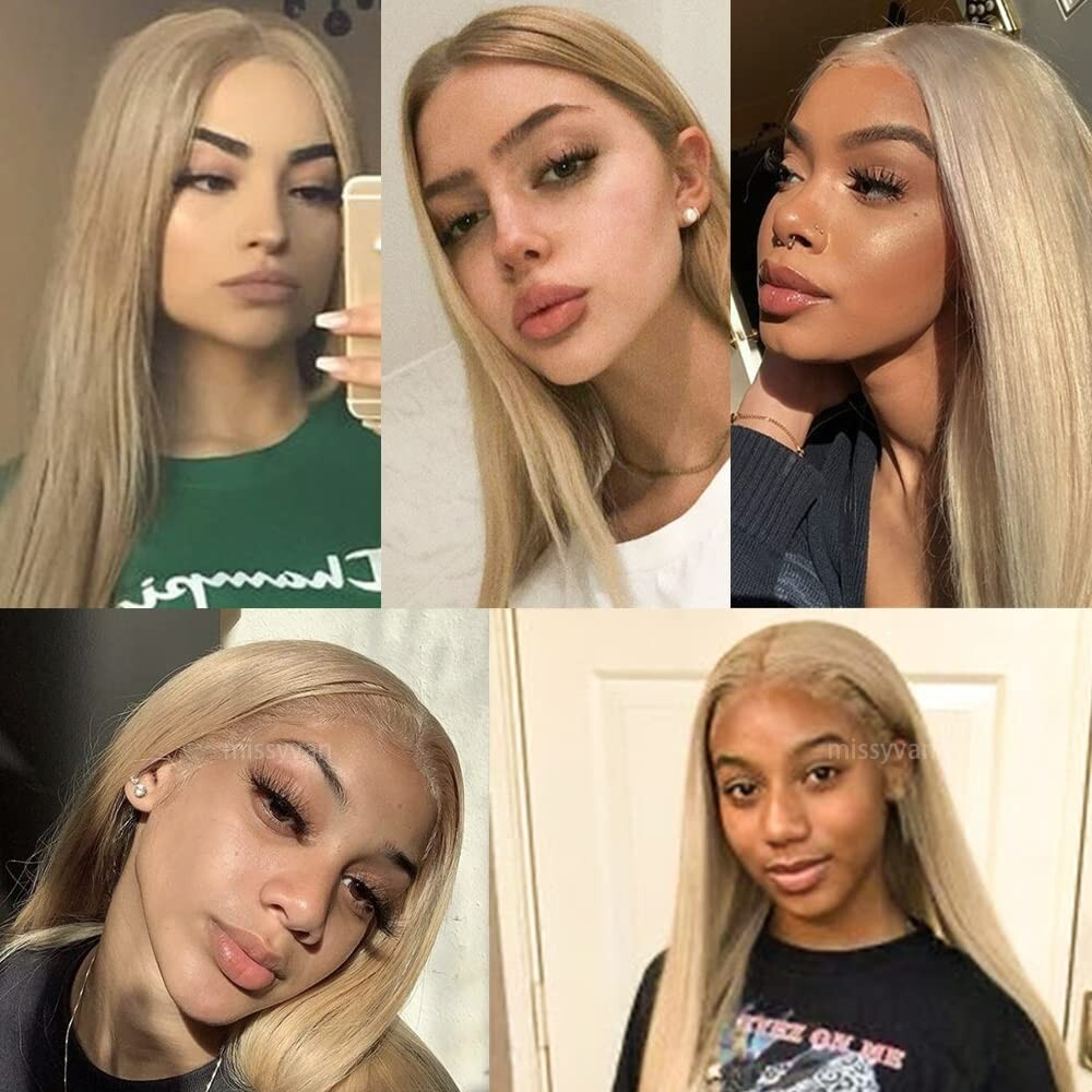 Women Long Lace Front Blonde Wigs Synthetic Hair Straight Wig Heat Safe Natural
