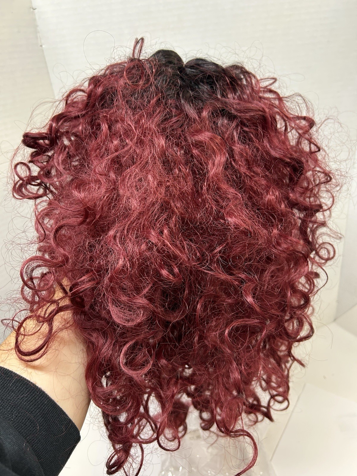 Aurry Bene KD1g Curly C-Part Wig Classic Cap Human Hair Blend Burgundy/Black
