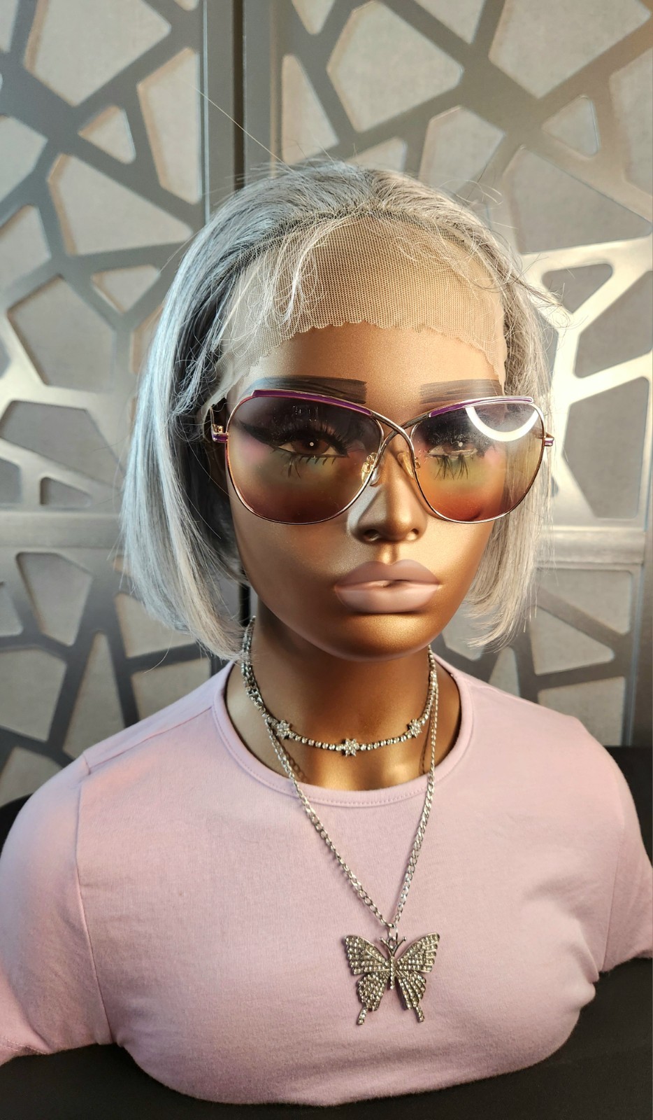Discounted Gray Human Hair Wig Accidentally Cut Short in Back Lace Front Silver