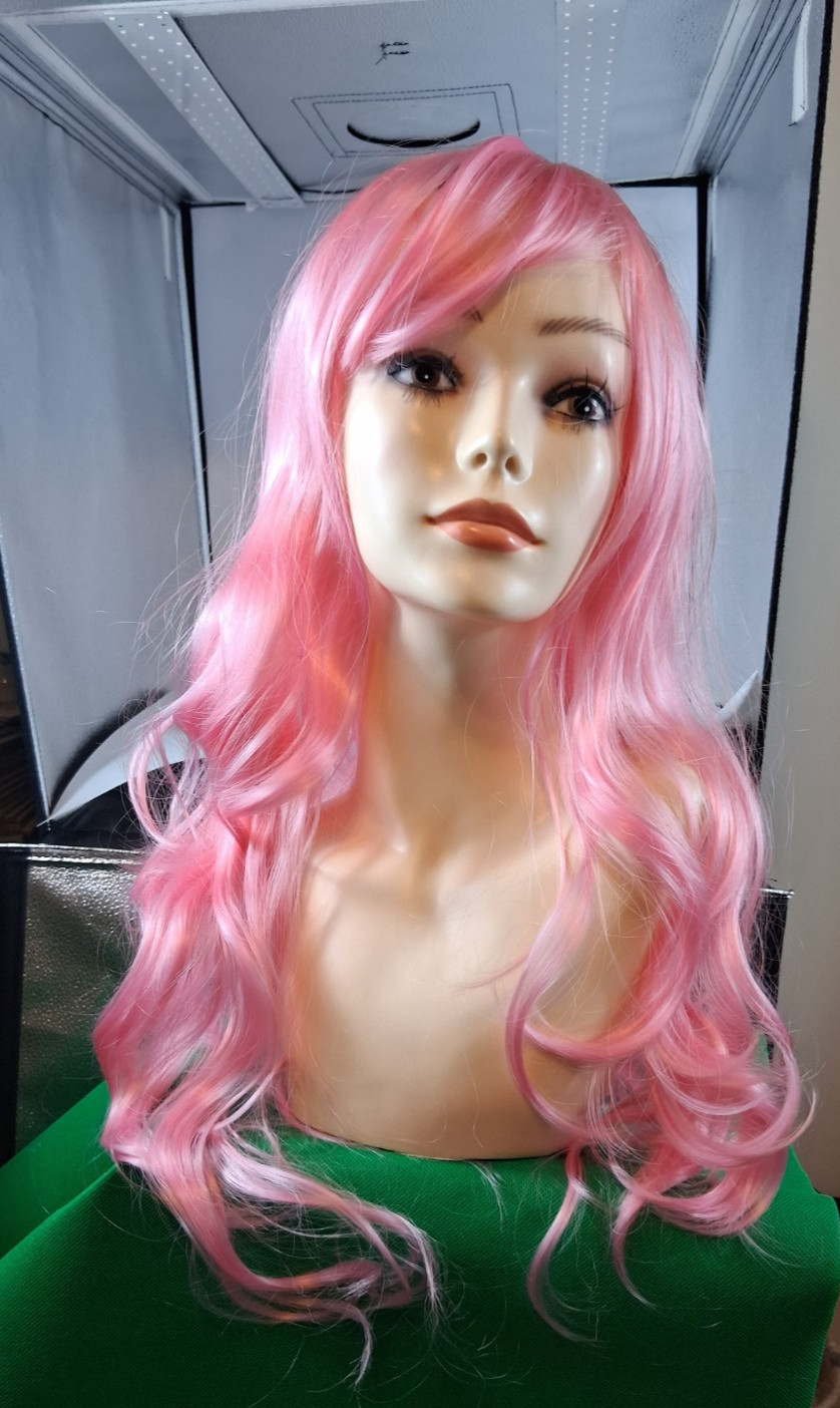 Long curly wave synthetic wig with blunt bangs heat resistant fiber full wig