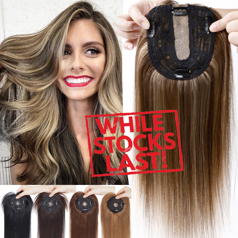 Seamless 100% Remy Human Hair Clip In Hairpiece Toupee Mono Silk Base Topper US
