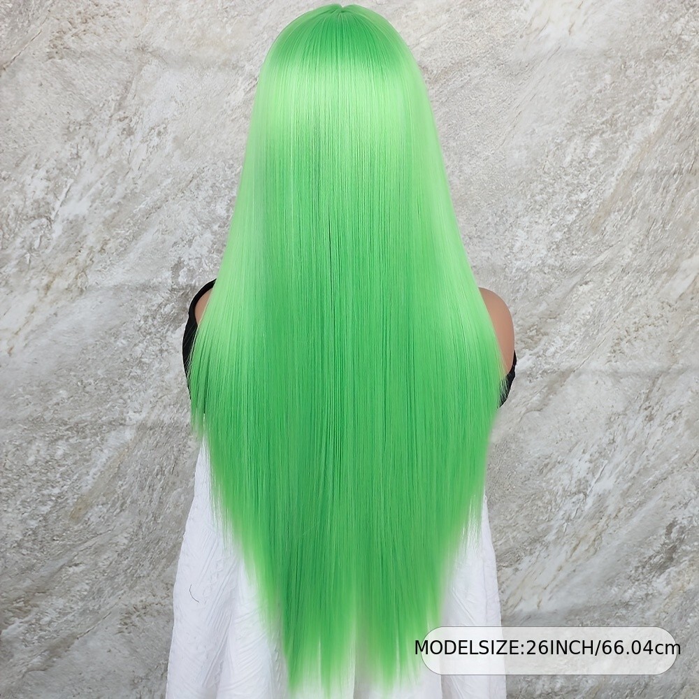 Women Long Straight 13×4 Frontal Lace Wigs Synthetic Hair Heat Resistant Green