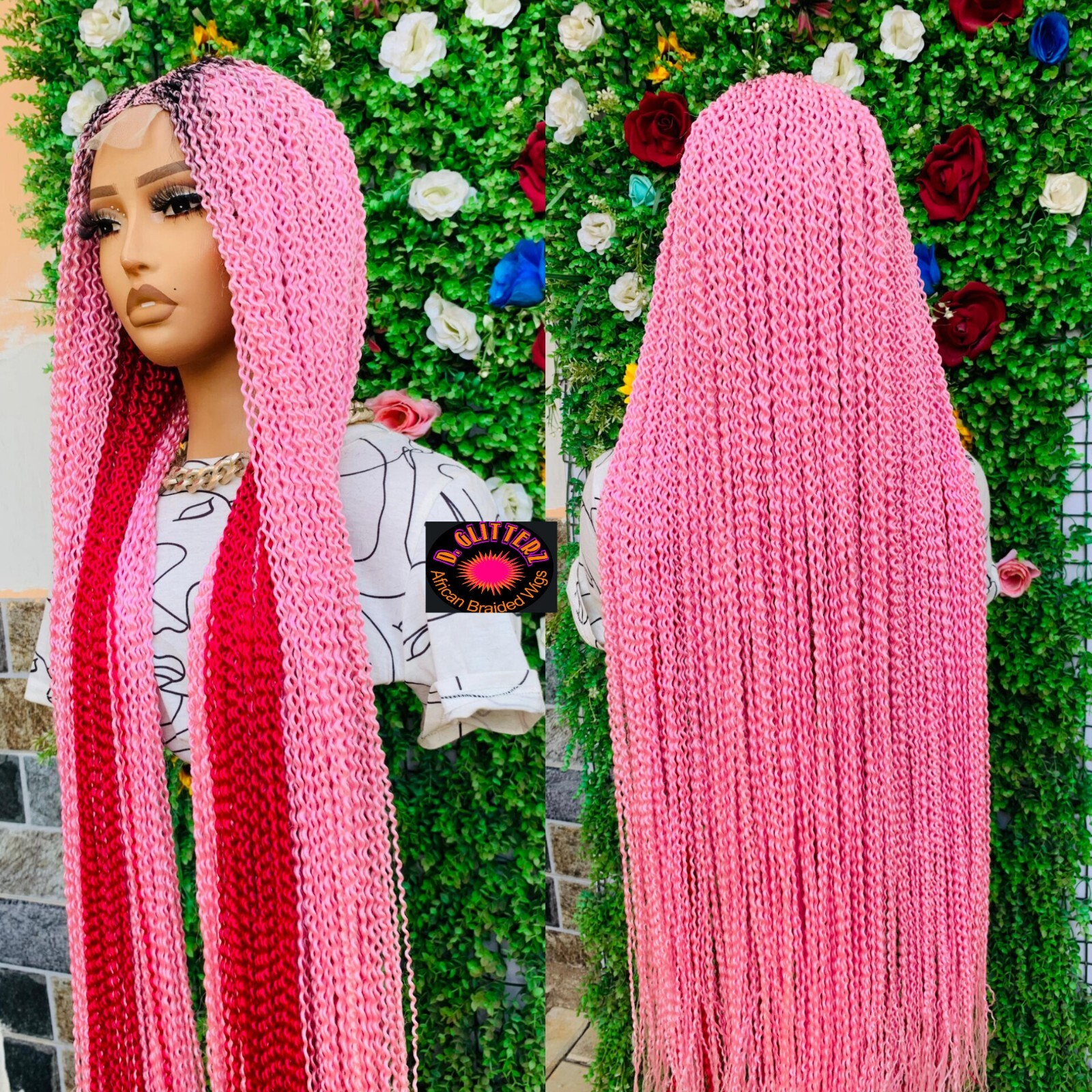 WATERMELON BRAIDED WIGS ON 2*4 LACE CLOSURE 42″