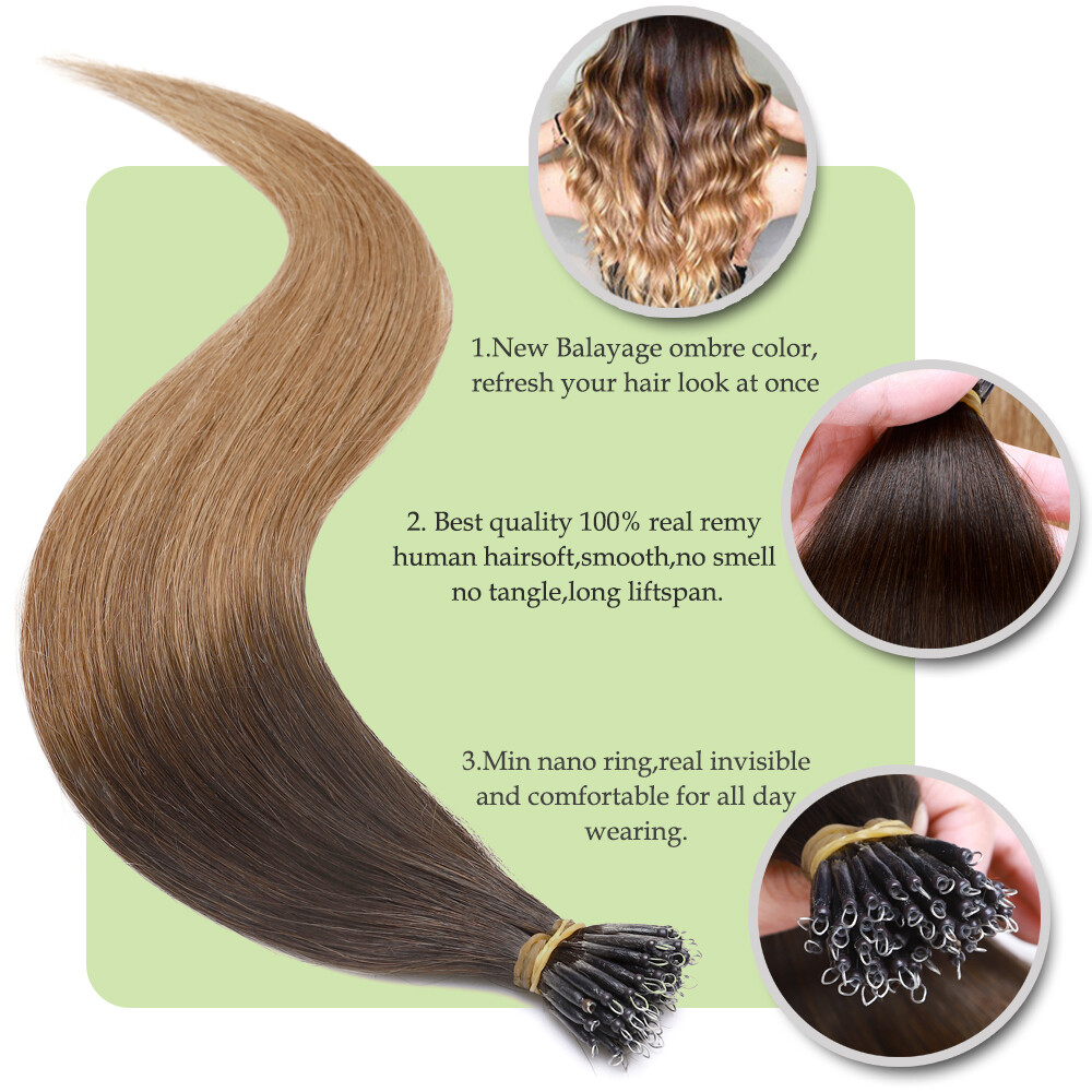 150G THICK Nano Ring Tip Real Human Hair Extensions Loop Nano Bead Bonds Tips 8A